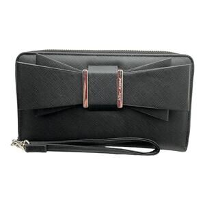 Betsey Johnson Bow Wallet Wristlet Zip Around Black Pink Interior 80s 90s Retro